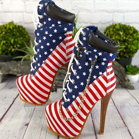 NWOT - AMI Clubwear Patriotic Stars & Stripes Stiletto Platform Booties - Picture 4 of 15